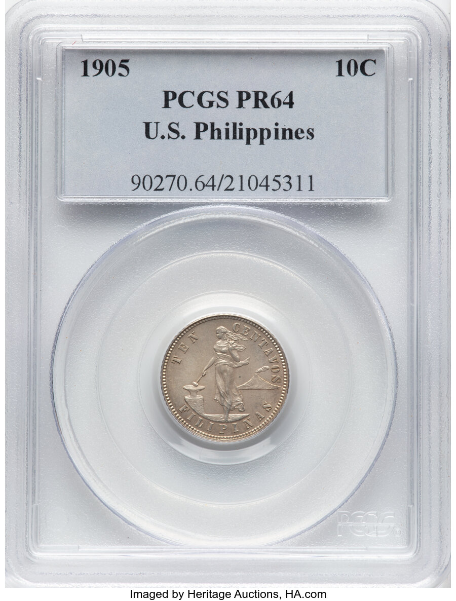 image for: 1905 10C Philippines 10 Centavos PR64 PCGS. PCGS Population: (13/30).  ...