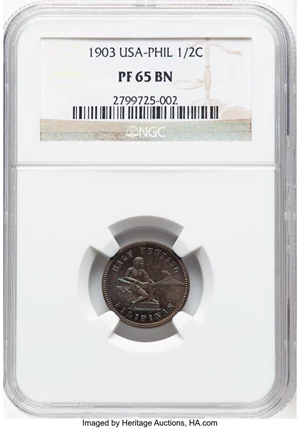image for: 1903 1/2C Philippines 1/2 Centavos PR65 Brown NGC. NGC Census: (0/0)....