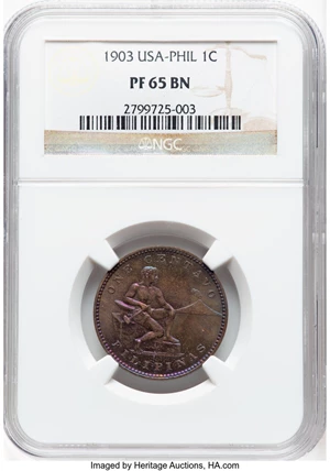 image for: 1903 1C Philippines Centavo PR65 Brown NGC. NGC Census: (0/0)....
