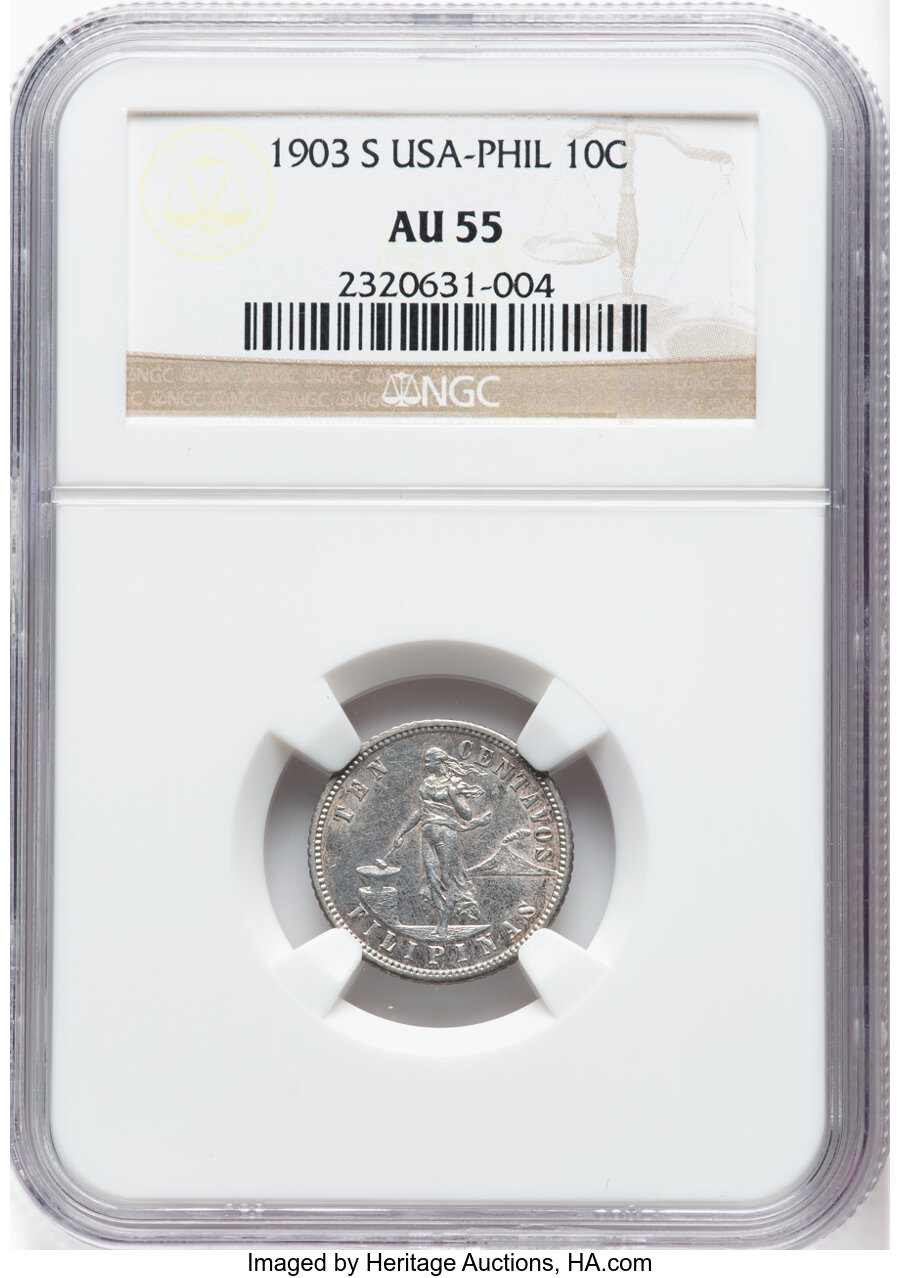 image for: 1903-S 10C Philippines 10 Centavos AU55 NGC. NGC Census: (0/0).  ...