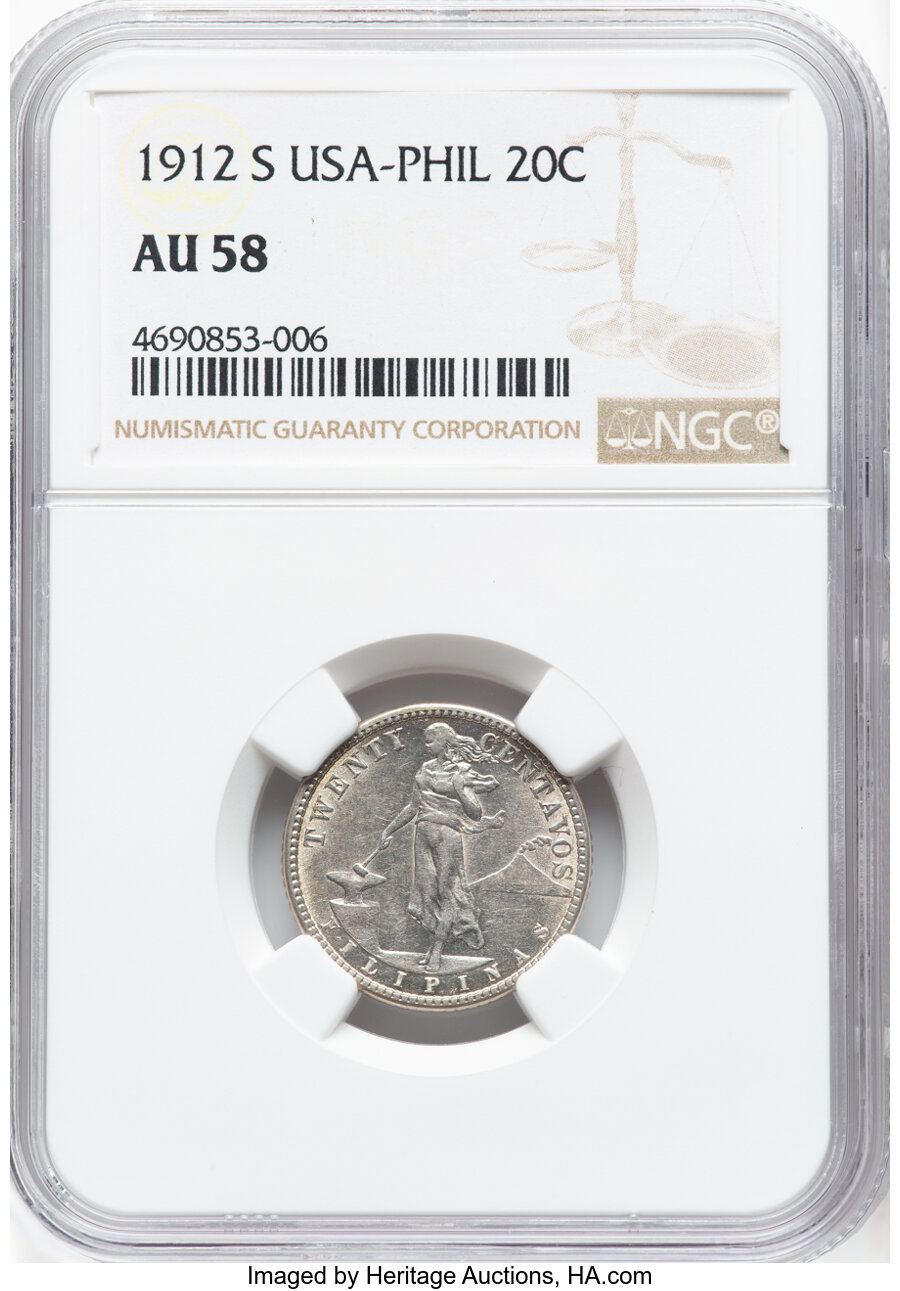 image for: 1912-S 20C Philippines 20 Centavos AU58 NGC. NGC Census: (0/0).  ...