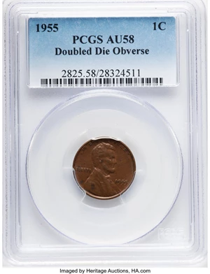 image for: 1955 1C Doubled Die Obverse, FS-101, AU58 PCGS. Mintage 5,000....
