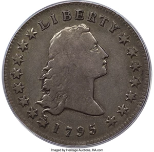 image for: 1795 $1 Flowing Hair, Two Leaves, B-1, BB-21, R.2, Fine 12 PCGS. CAC....