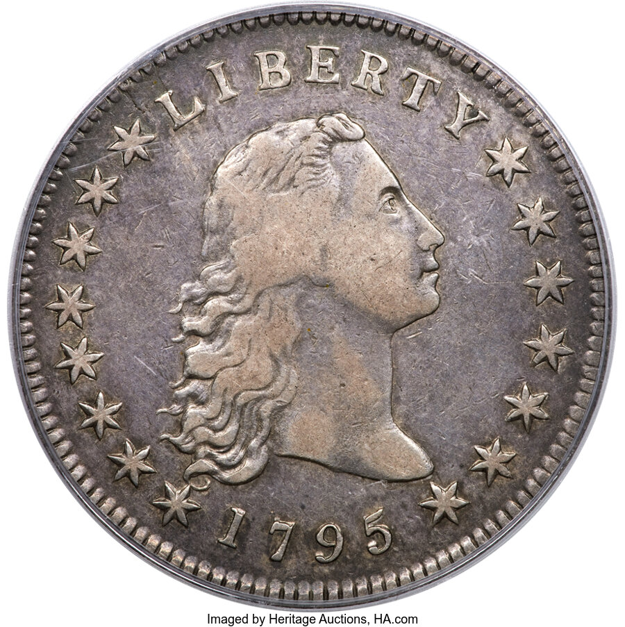 image for: 1795 $1 Flowing Hair, Three Leaves, B-7, BB-18, R.3, VF30 PCGS....