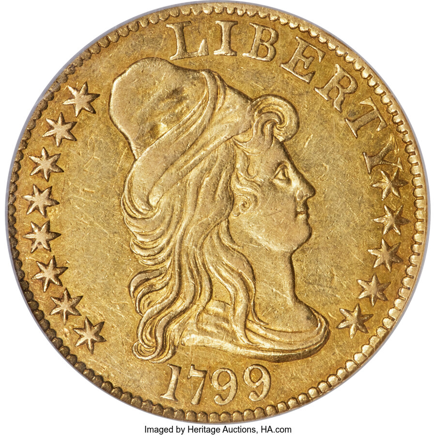 image for: 1799 $5 Large Reverse Stars, BD-8, R.6, AU55 NGC....