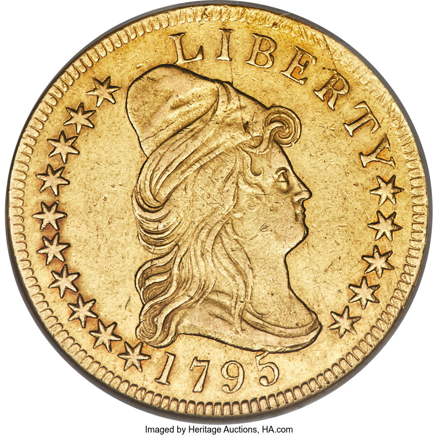 image for: 1795 $10 13 Leaves, BD-2, High R.4, AU55 NGC....