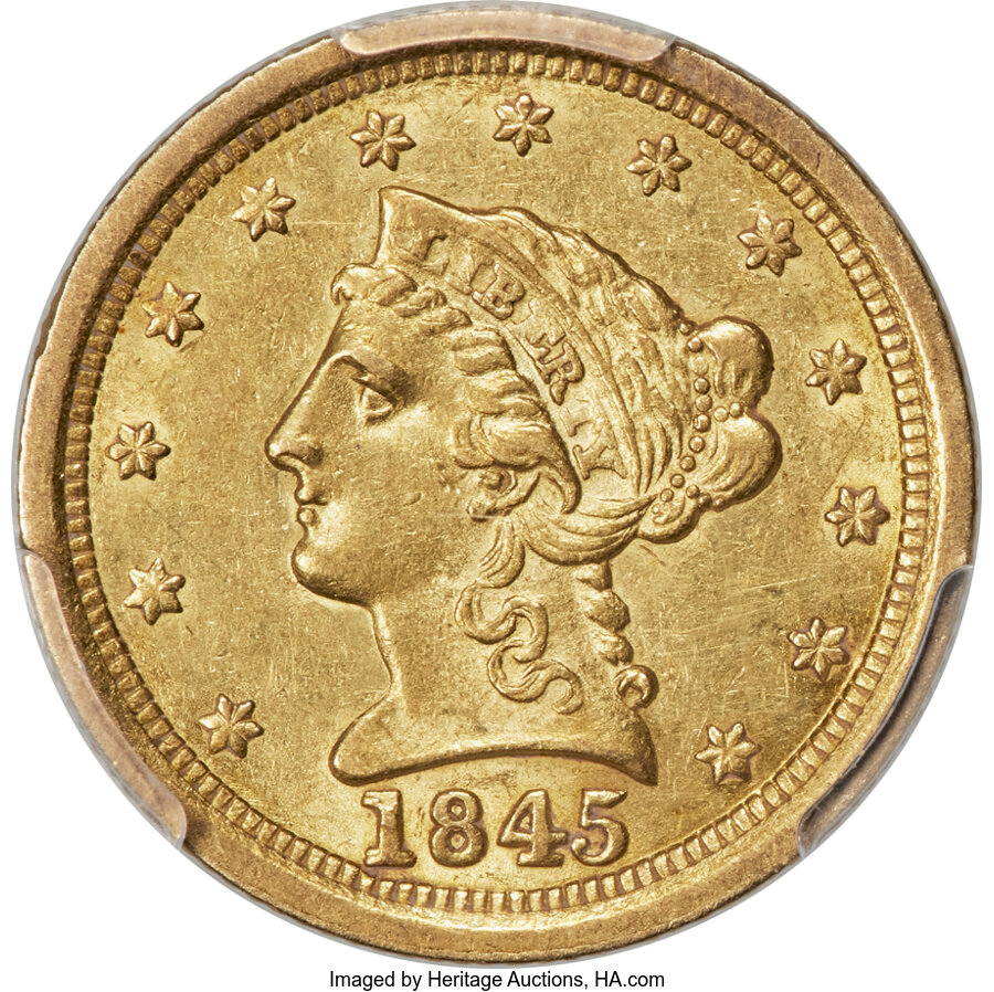 image for: 1845-O $2 1/2 AU53 PCGS. Gold CAC. Winter 1....