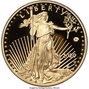 image for: 2020-W G$50 One Ounce Gold Eagle, v75 Privy, 1 of 1,945 Struck, First Day of Issue, PR70 Deep Cameo PCGS....
