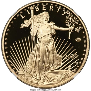 image for: 2020-W G$50 One Ounce Gold Eagle, v75 Privy, 1 of 1,945 Struck, First Day of Issue, PR70 Ultra Cameo NGC....