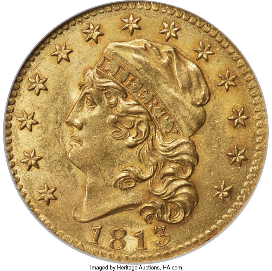 image for: 1813 $5 BD-1, R.2, MS63 NGC....