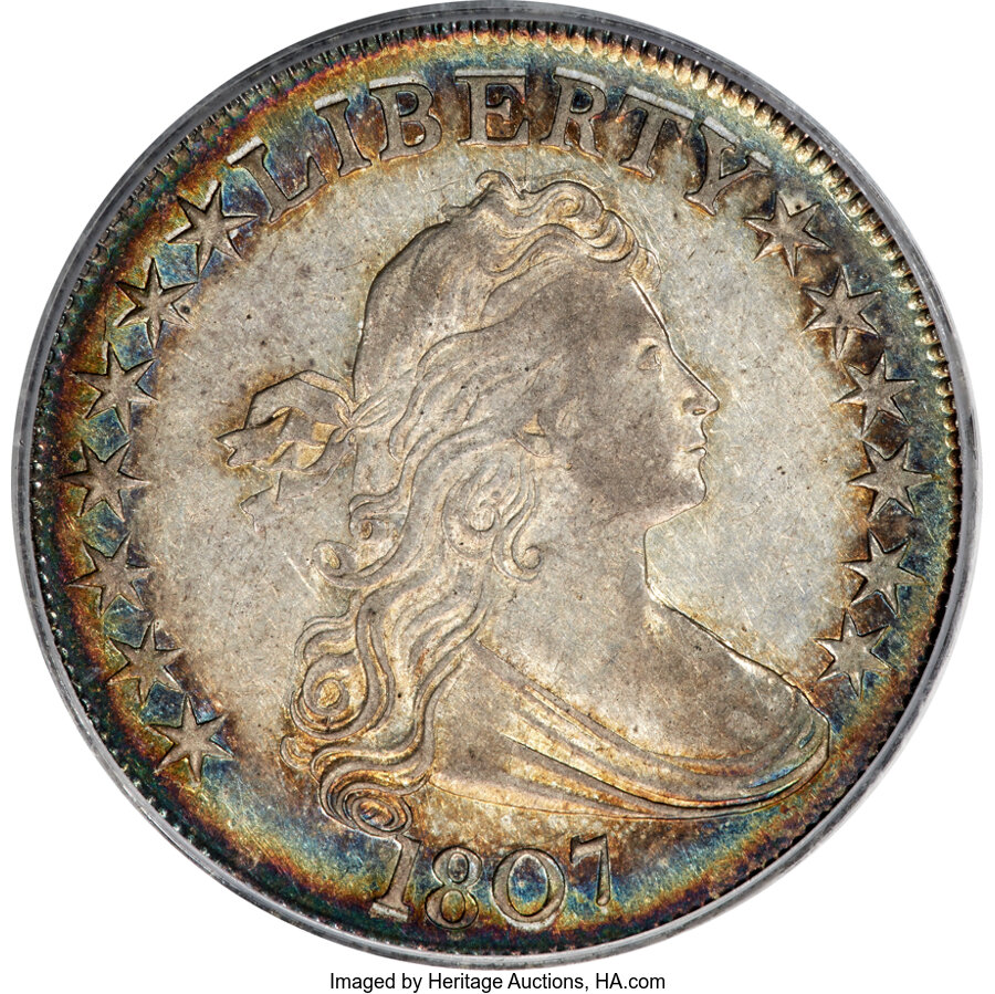 image for: 1807 50C Draped Bust, O-105, T-4, R.1, AU55 PCGS. CAC....