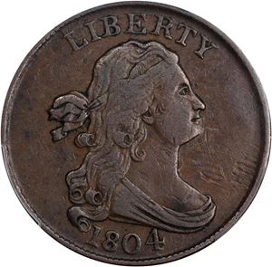image for: 1804 Draped Bust Half Cent. C-8. Rarity-1. Spiked Chin. EF-40 (PCGS).