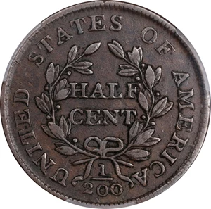 image for: 1804 Draped Bust Half Cent. C-8. Rarity-1. Spiked Chin. EF-40 (PCGS).