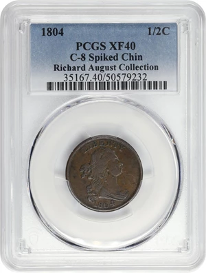 image for: 1804 Draped Bust Half Cent. C-8. Rarity-1. Spiked Chin. EF-40 (PCGS).