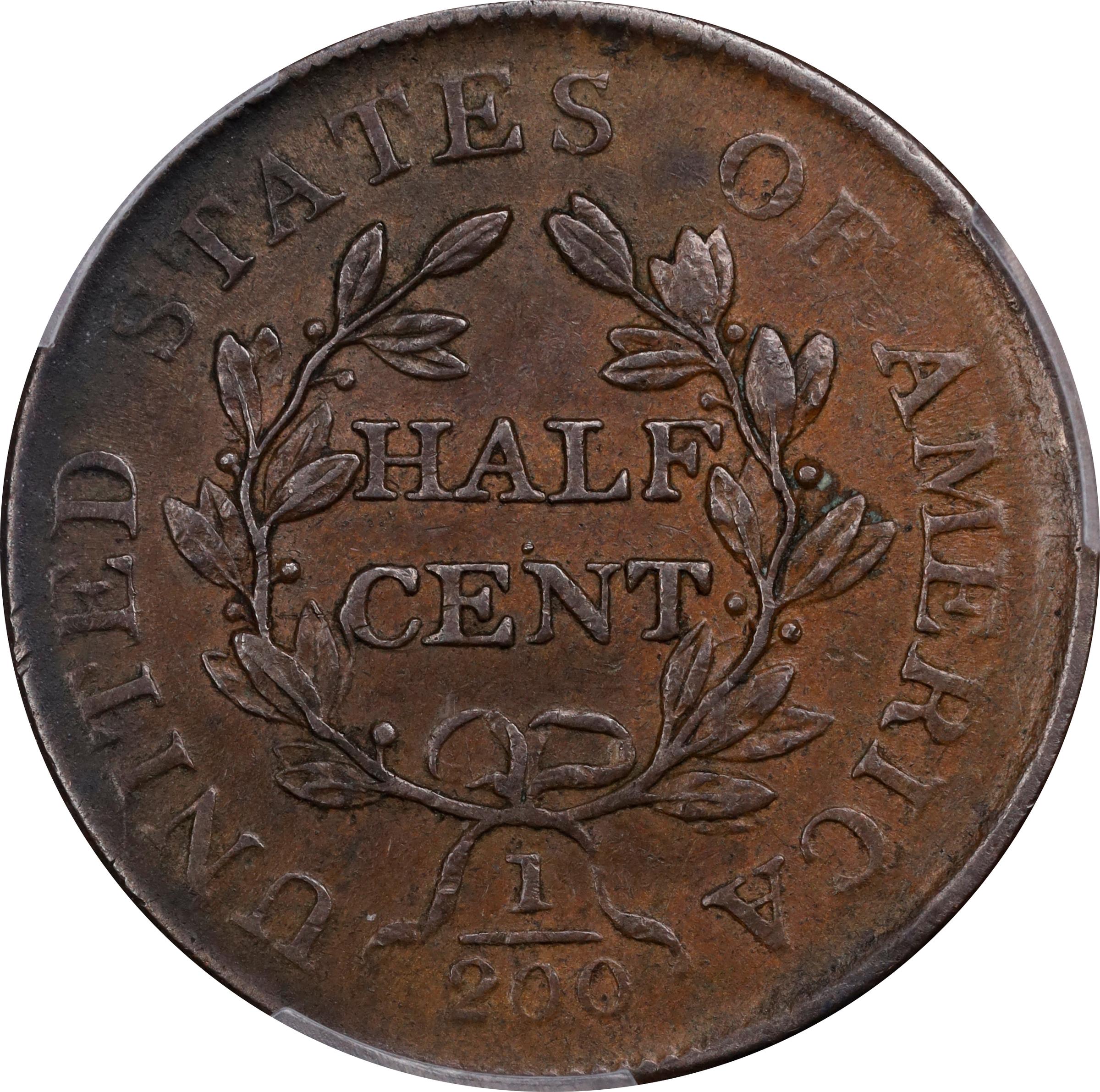 image for: 1806 Draped Bust Half Cent. C-1. Rarity-1. Small 6, Stemless Wreath. EF-45 (PCGS).