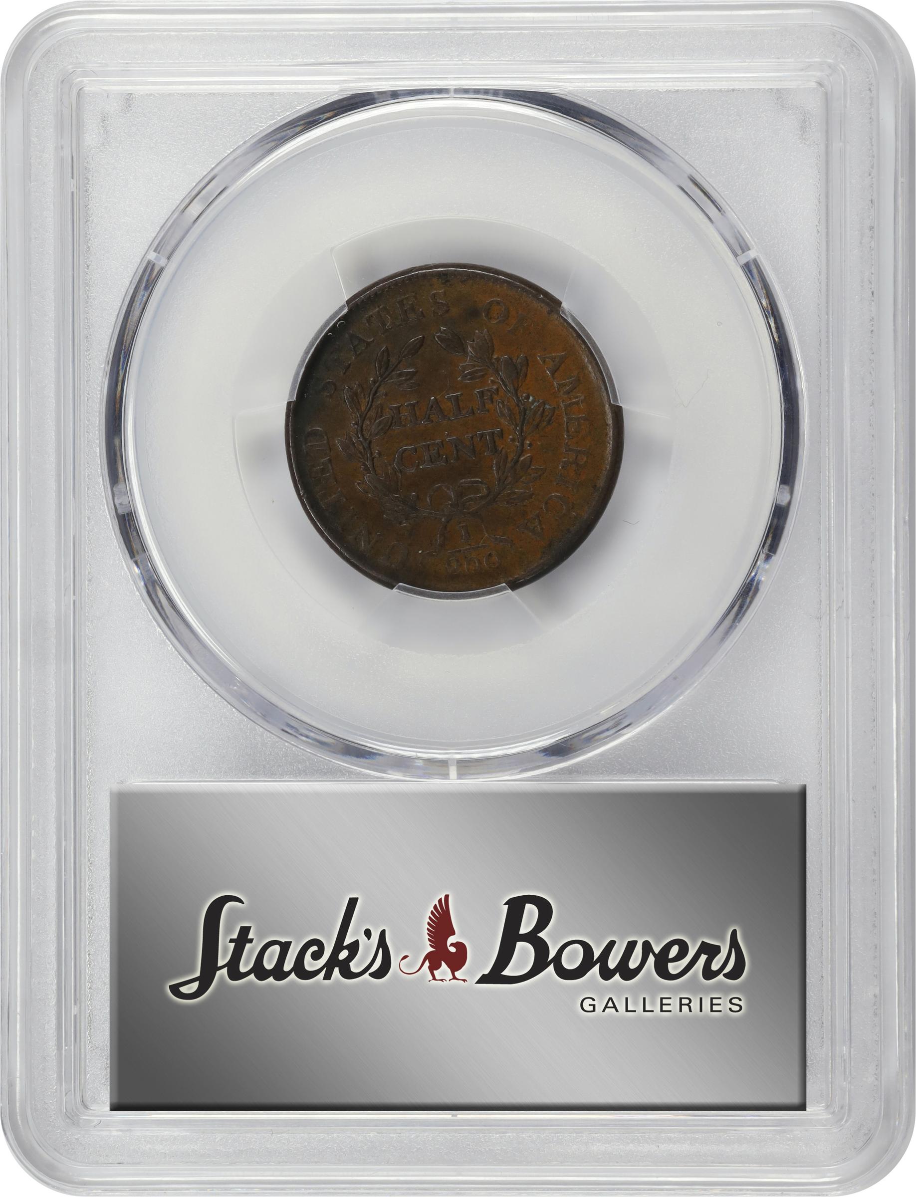 image for: 1806 Draped Bust Half Cent. C-1. Rarity-1. Small 6, Stemless Wreath. EF-45 (PCGS).
