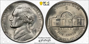 image for: 1945-S Jefferson Nickel. MS-66 FS (PCGS).