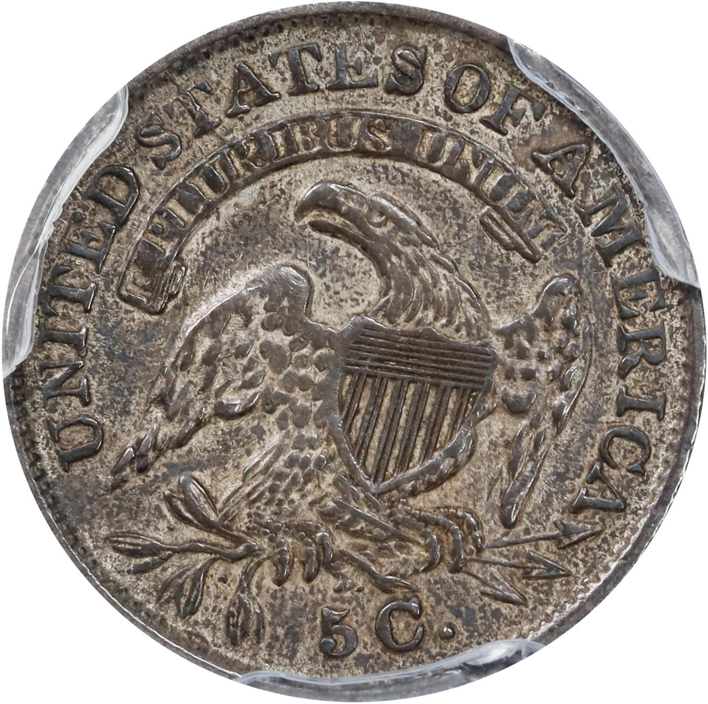 image for: 1837 Capped Bust Half Dime. LM-4, V-2. Rarity-3. Small 5 C. AU-50 (PCGS).