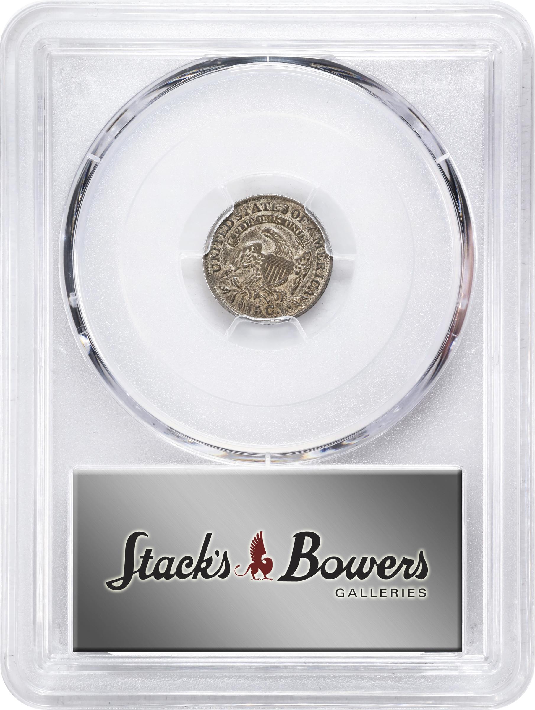 image for: 1837 Capped Bust Half Dime. LM-4, V-2. Rarity-3. Small 5 C. AU-50 (PCGS).