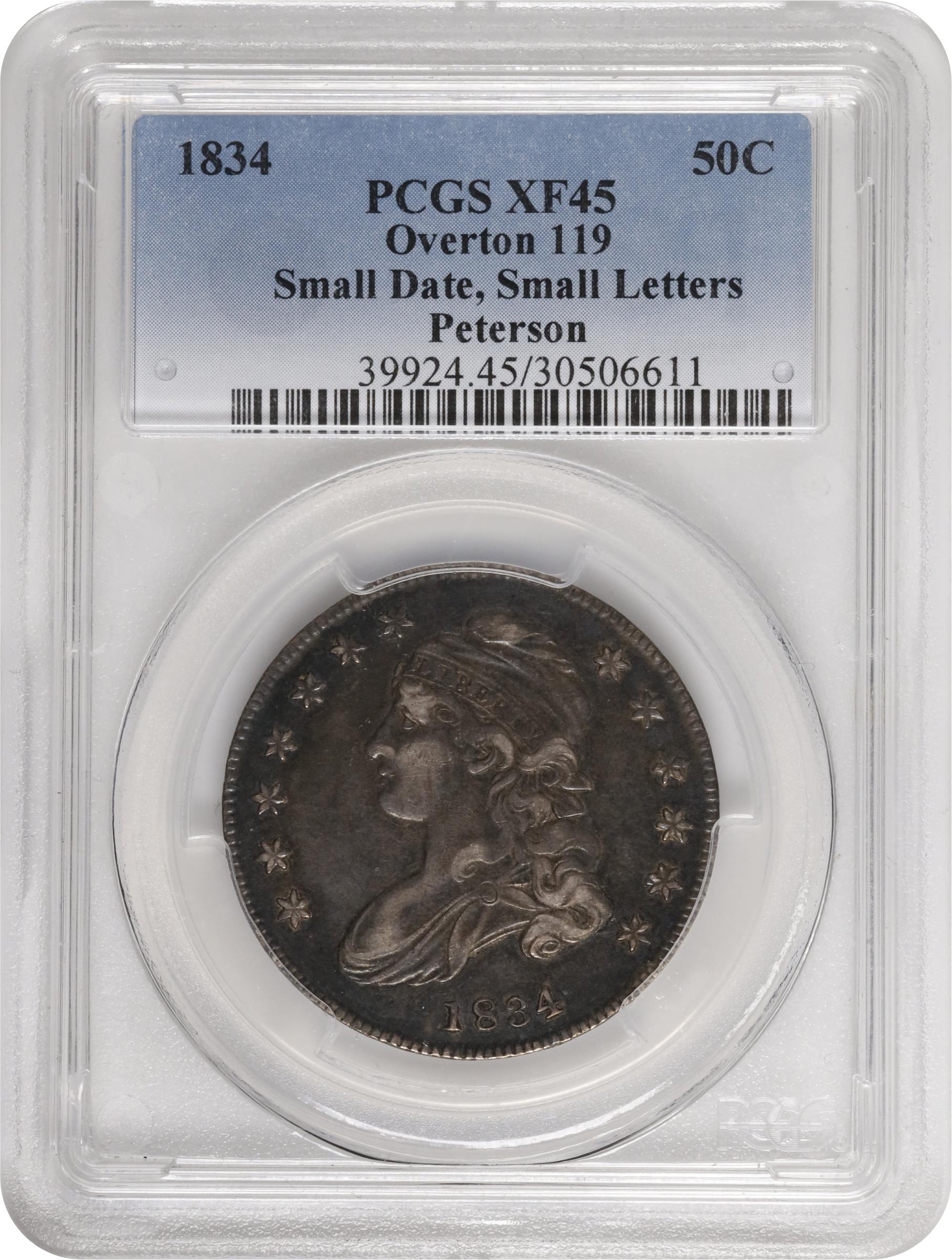image for: 1834 Capped Bust Half Dollar. O-119. Rarity-4. Small Date, Small Letters. EF-45 (PCGS).