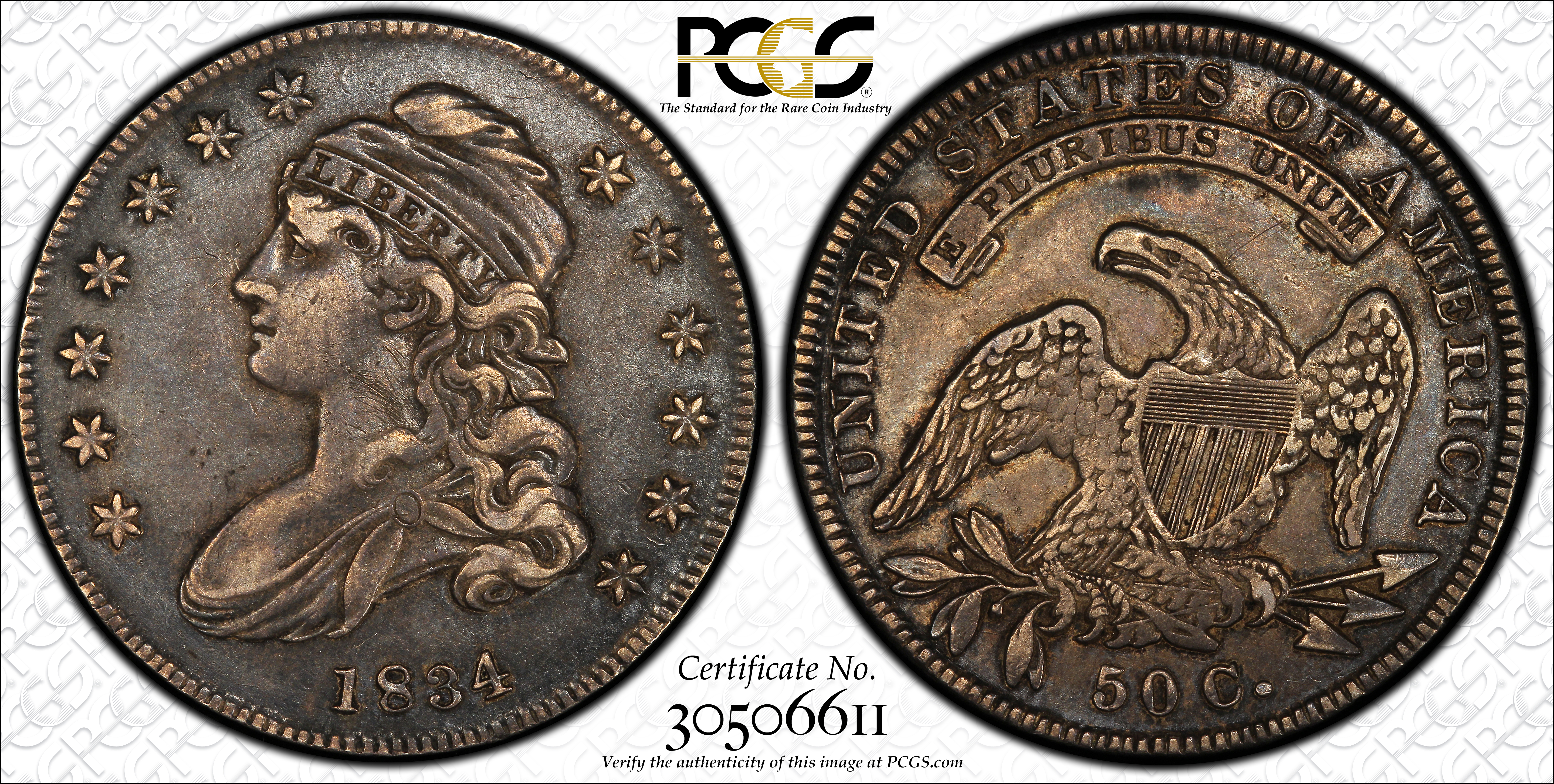 image for: 1834 Capped Bust Half Dollar. O-119. Rarity-4. Small Date, Small Letters. EF-45 (PCGS).