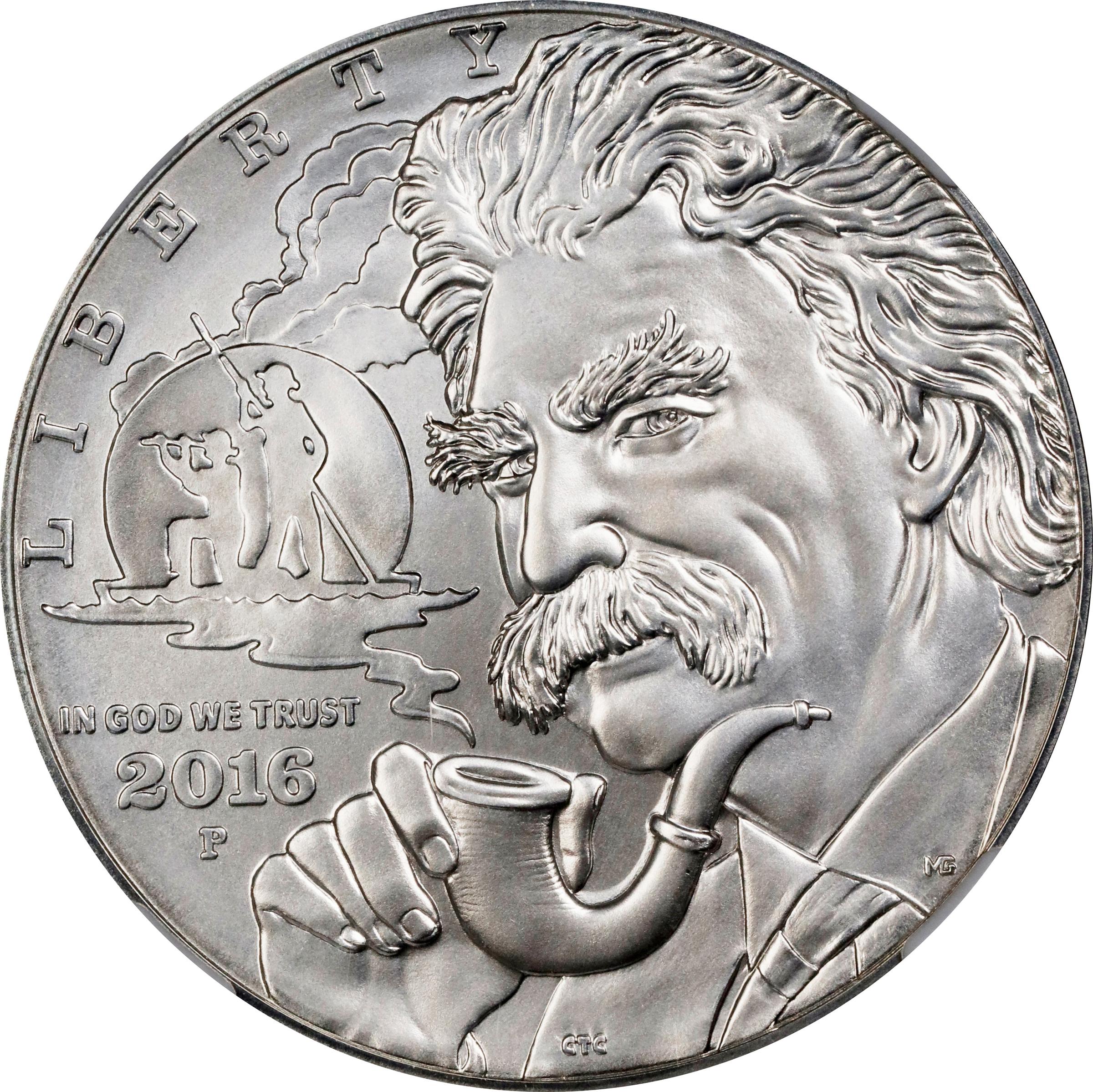 image for: 2016-P Mark Twain Silver Dollar. First Releases. MS-70 (NGC). 11th Chief Engraver Elizabeth Jones Signature.