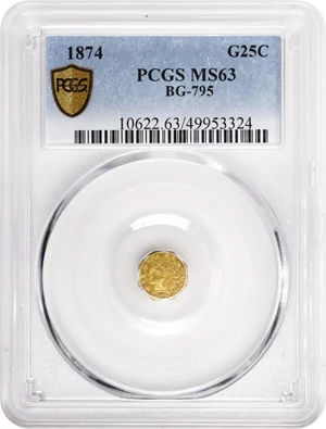 image for: 1874 Octagonal 25 Cents. BG-795. Rarity-3. Indian Head. MS-63 (PCGS).