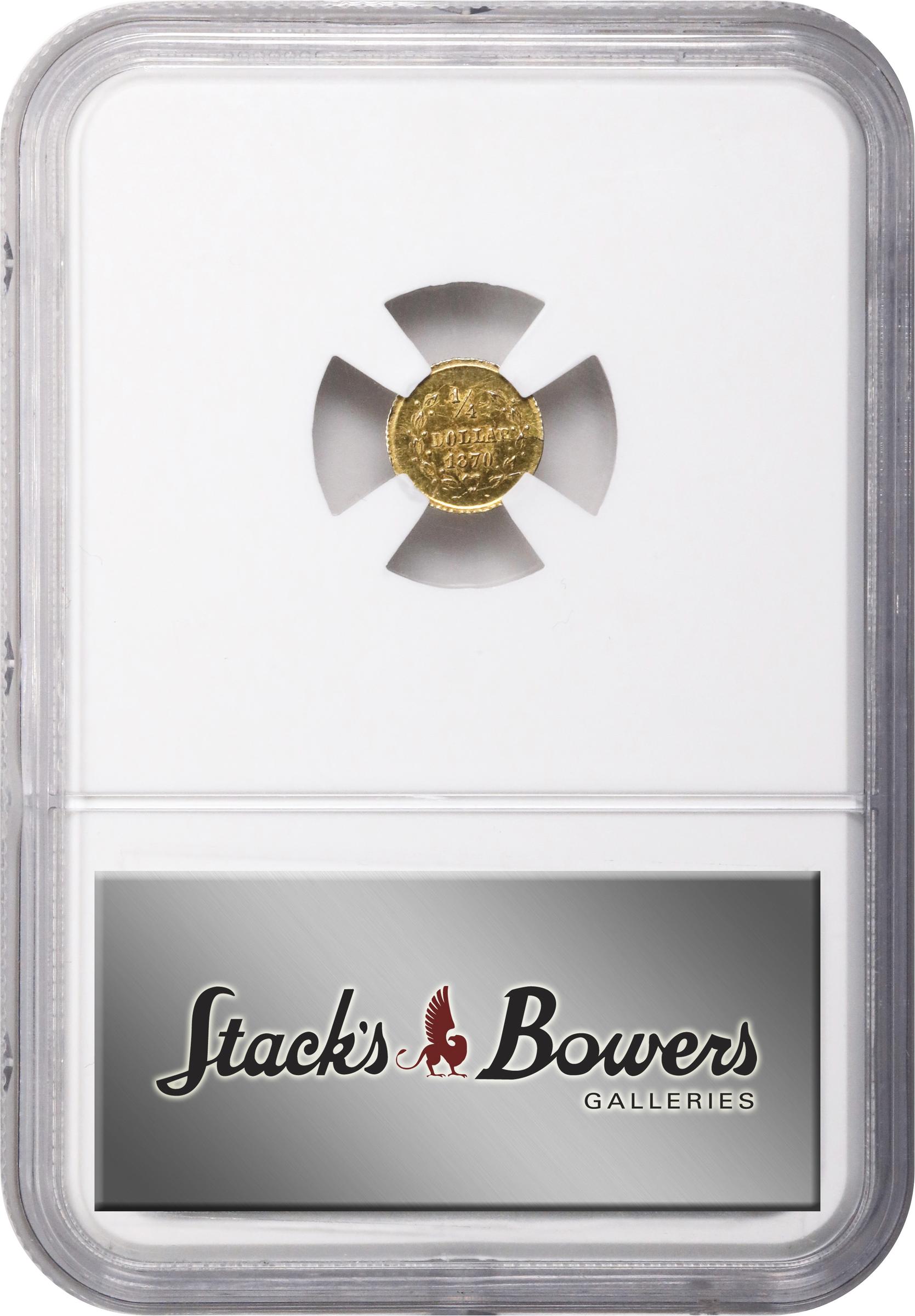 image for: 1870 Round 25 Cents. BG-867. Rarity-4. "Goofy" Liberty Head. MS-63 (NGC).