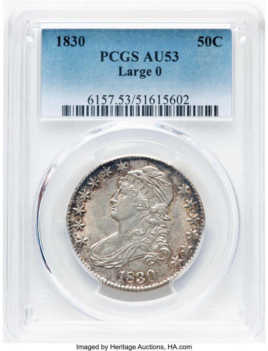image for: 1830 50C Large 0, O-122, R.1, AU53 PCGS. PCGS Population: (61/266)....