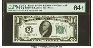 image for: Fr. 2000-B $10 1928 Federal Reserve Note. PMG Choice Uncirculated 64 EPQ....