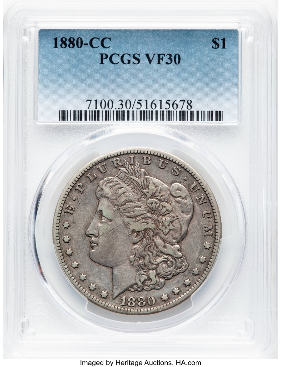 1880-CC $1 VF30 PCGS. PCGS Population: (77/15634). Mintage 591,000. ...