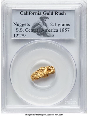 image for: 1857 California Gold Rush Nuggets. 2.1 Grams. PCGS. Ex: S.S. Central America 1857....