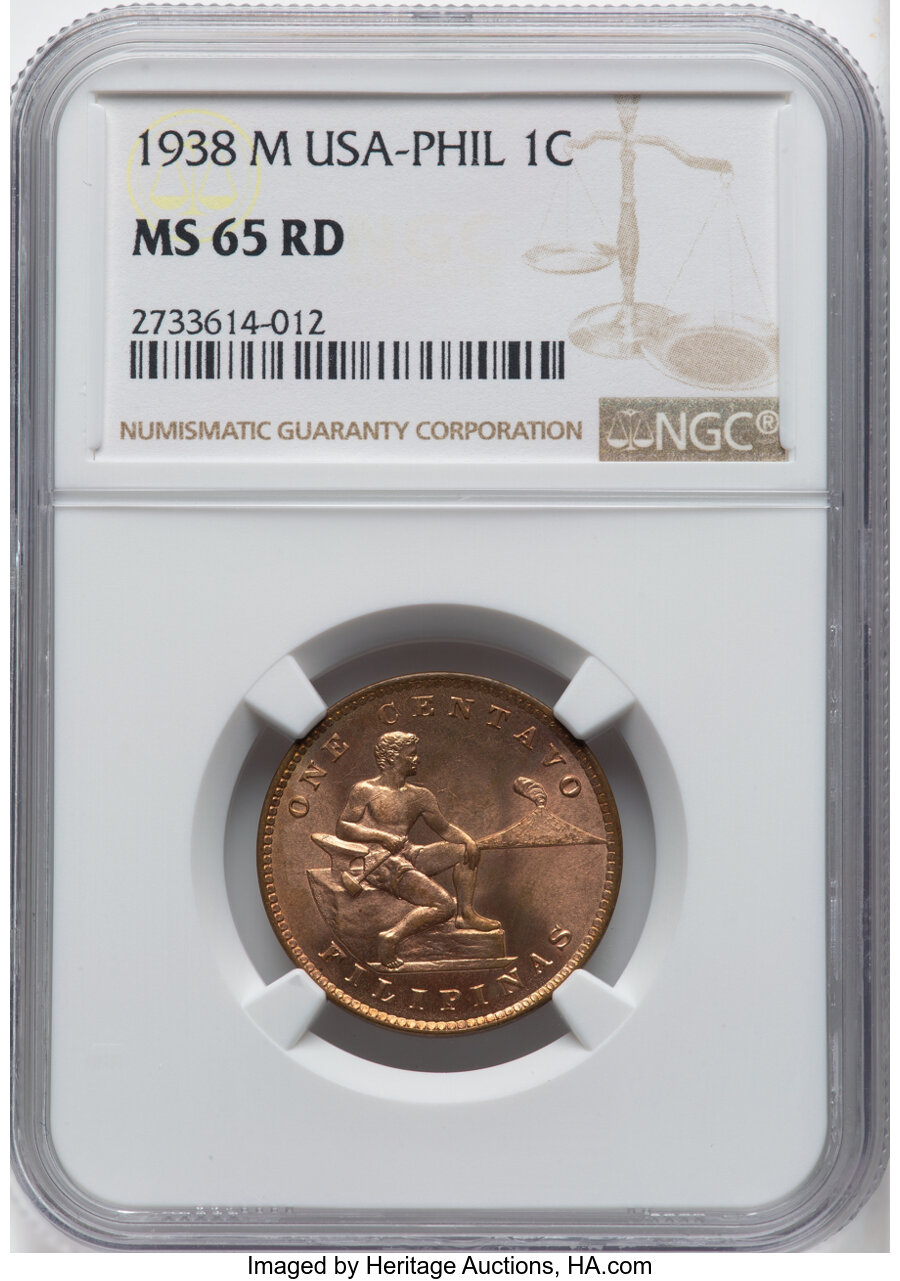 image for: 1938-M 1C Philippines Centavos MS65 Red NGC. NGC Census: (0/0)....