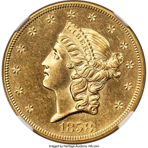 image for: 1858 $20 MS60 NGC....