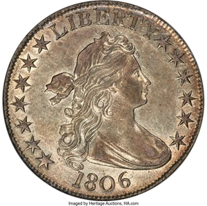 image for: 1806 50C Pointed 6, No Stem, O-109, T-15, R.1, AU55 NGC....