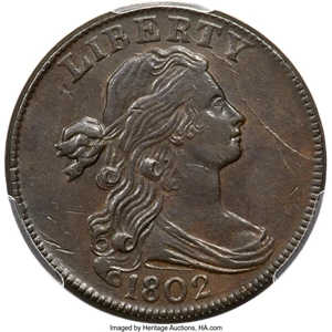 image for: 1802 1C No Stems, S-231, B-9, R.1, AU58 PCGS. CAC....