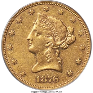 image for: 1876 $10 AU50 PCGS....