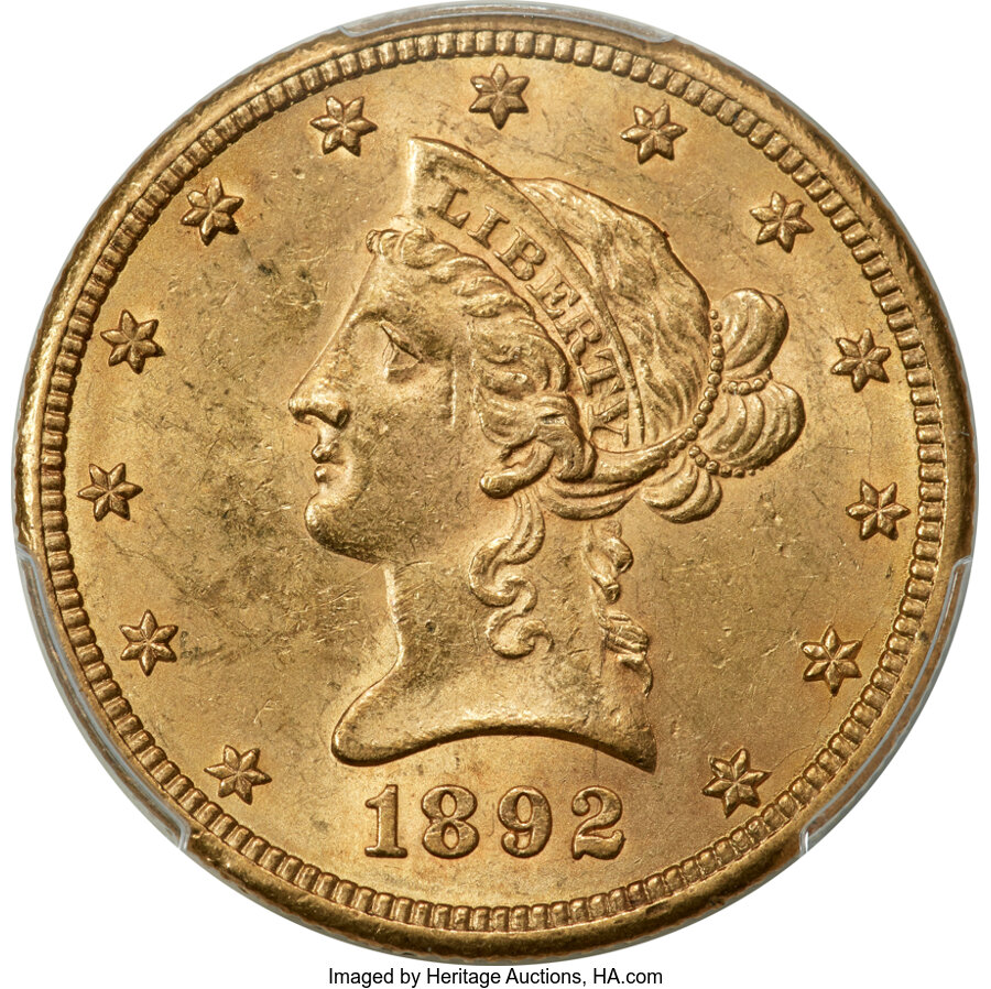 image for: 1892-CC $10 Tripled Die Reverse, FS-801, MS62 PCGS. Winter 1-A....