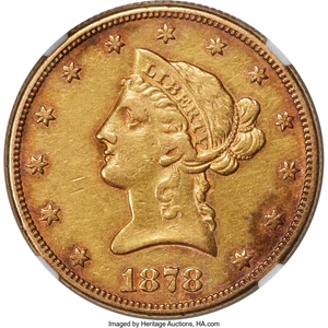 image for: 1878-CC $10 AU50 NGC. Winter 1-A. ...