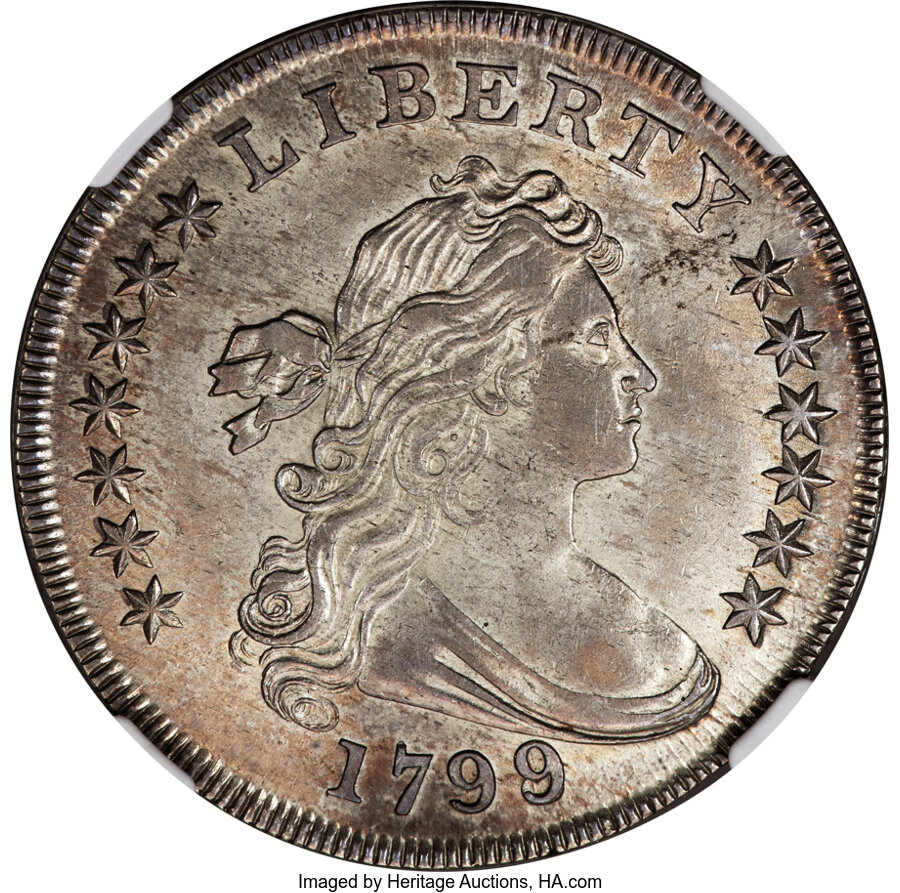 image for: 1799/8 $1 15 Stars Reverse, B-3, BB-141, R.3, MS61 NGC....