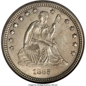 image for: 1865-S 25C MS65 NGC. Briggs 1-A, Flynn-RPD-001. ...