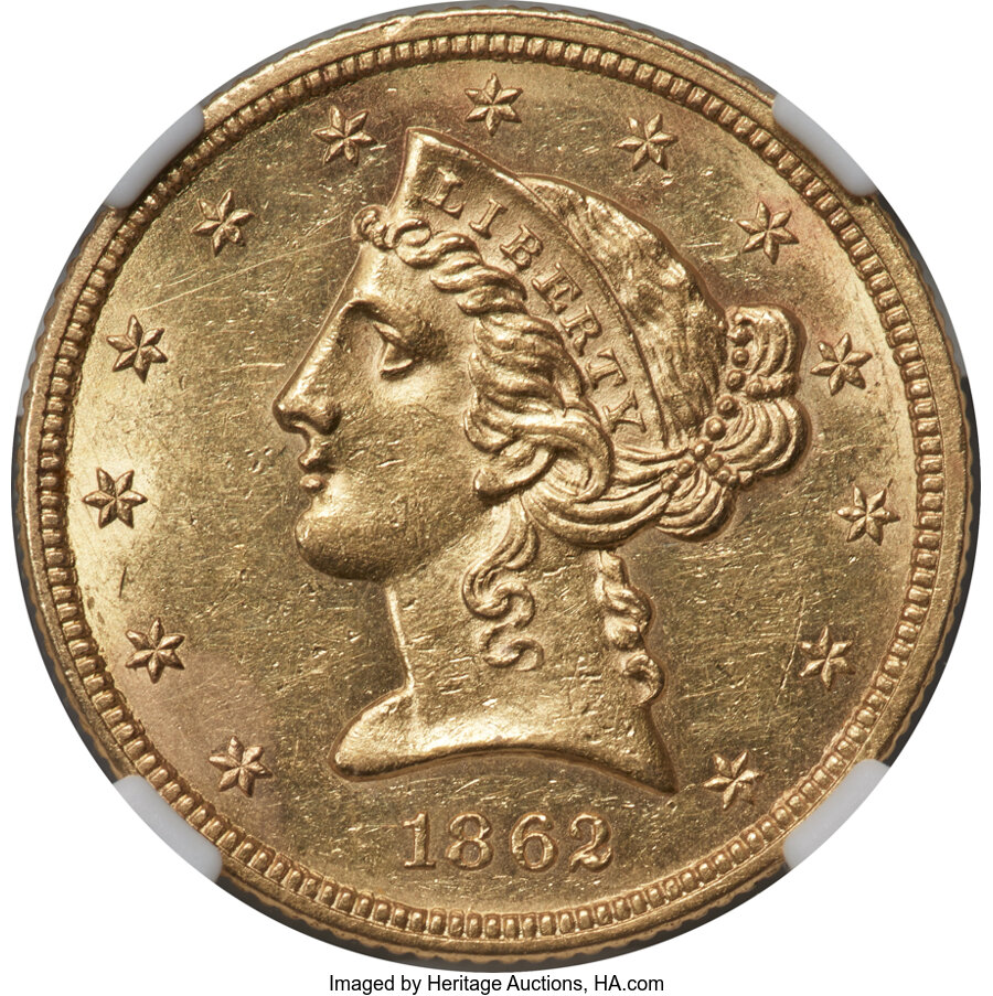 image for: 1862 $5 MS60 NGC....