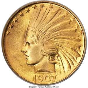 image for: 1907 $10 Rolled Rim MS65 PCGS....