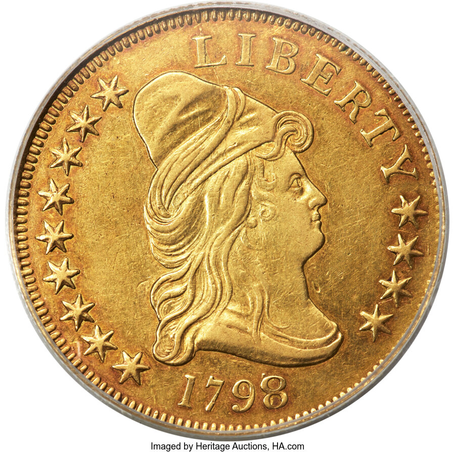 image for: 1798/7 $10 9x4 Stars, BD-1, High R.4, AU50 PCGS....