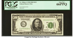 image for: Fr. 2200-G $500 1928 Federal Reserve Note. PCGS Gem New 66PPQ....