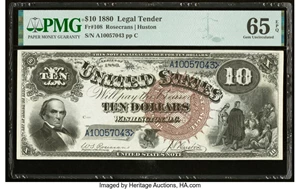image for: Fr. 108 $10 1880 Legal Tender PMG Gem Uncirculated 65 EPQ....