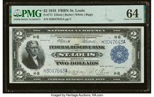 image for: Fr. 771 $2 1918 Federal Reserve Bank Note PMG Choice Uncirculated 64....