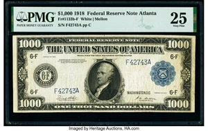 image for: Fr. 1133b-F $1,000 1918 Federal Reserve Note PMG Very Fine 25....