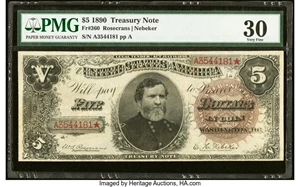 image for: Fr. 360 $5 1890 Treasury Note PMG Very Fine 30....