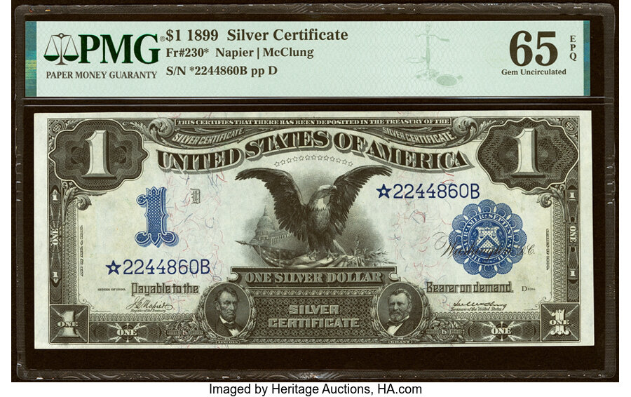 image for: Fr. 230* $1 1899 Silver Certificate PMG Gem Uncirculated 65 EPQ....